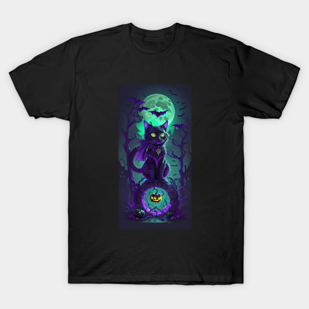 Halloween spooky Cat T-Shirt by Buff Geeks Art